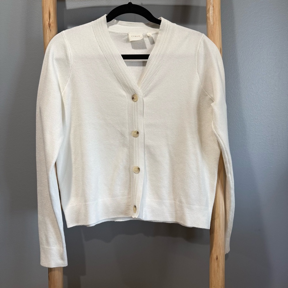 Cyrus Women's Front Button White Sweater